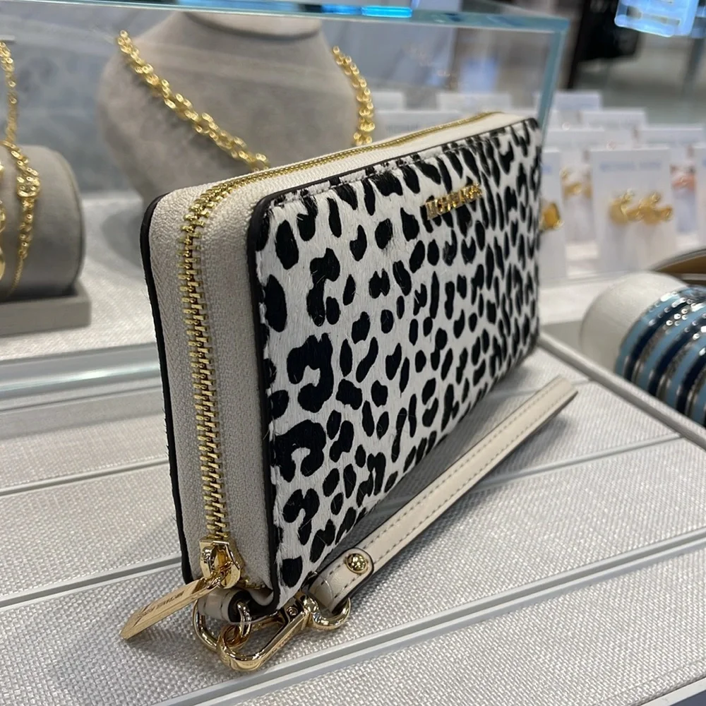 MICHAEL KORS Leather Lg Continental Wristlet Phone Wallet Exotic Print Hair Calf
